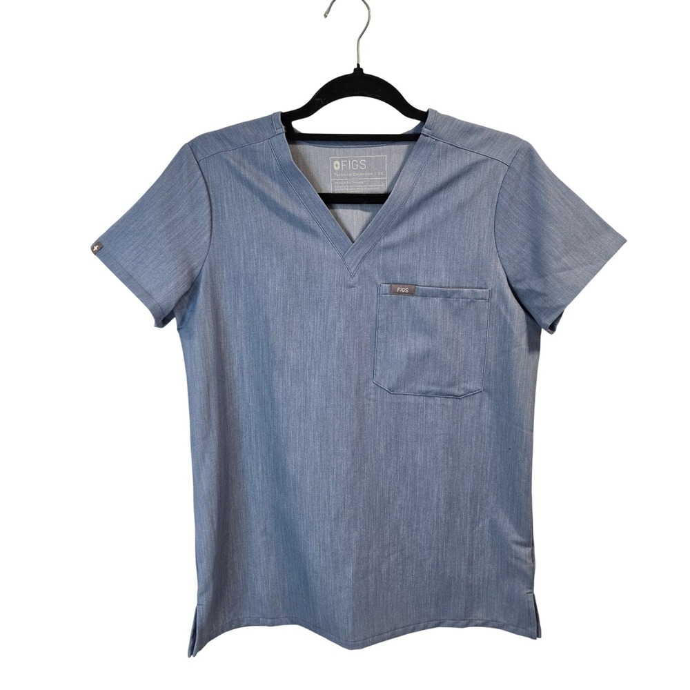 FIGS Catarina Scrub Top Women XS Blue One-Pocket V-Neck Technical Collection
